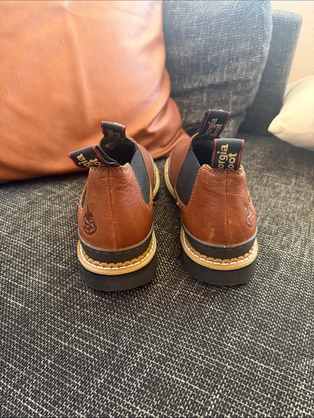 Georgia Boot Brown Leather Slip-On Work Boots